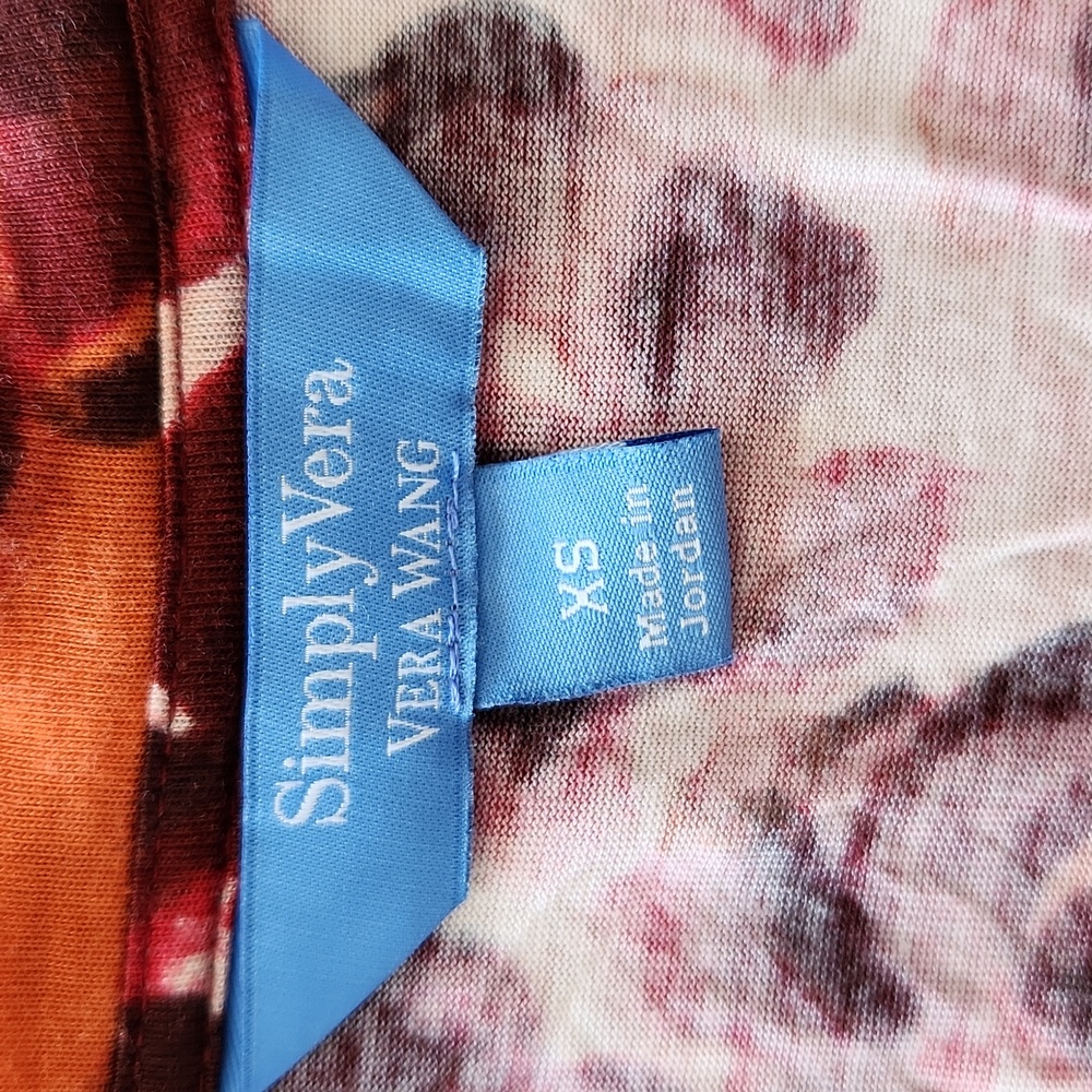 Vera Wang Floral Pattern Long Sleeve Shirt Size Extra Small Orange & Red - Picture 5 of 8